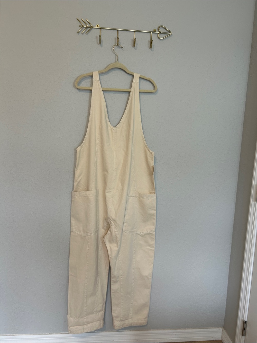 NWT Free People Ziggy Denim Overalls Large Ivory Cream Slouchy Jumpsuit